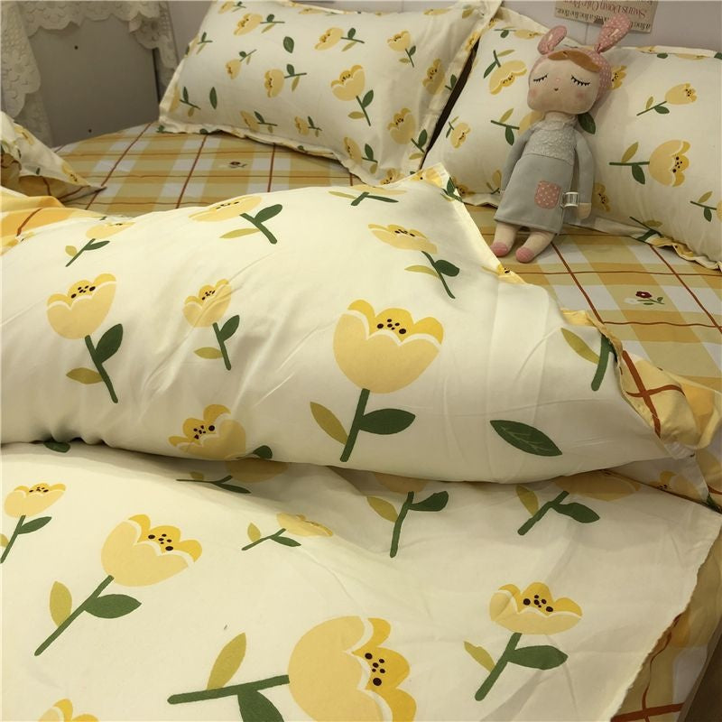 JazzHer Ins Style Fashion Butterfly Bedding Set For Girls Boys Double Size Flat Sheet Duvet Cover Pillowcase Bed Linen Home Textile