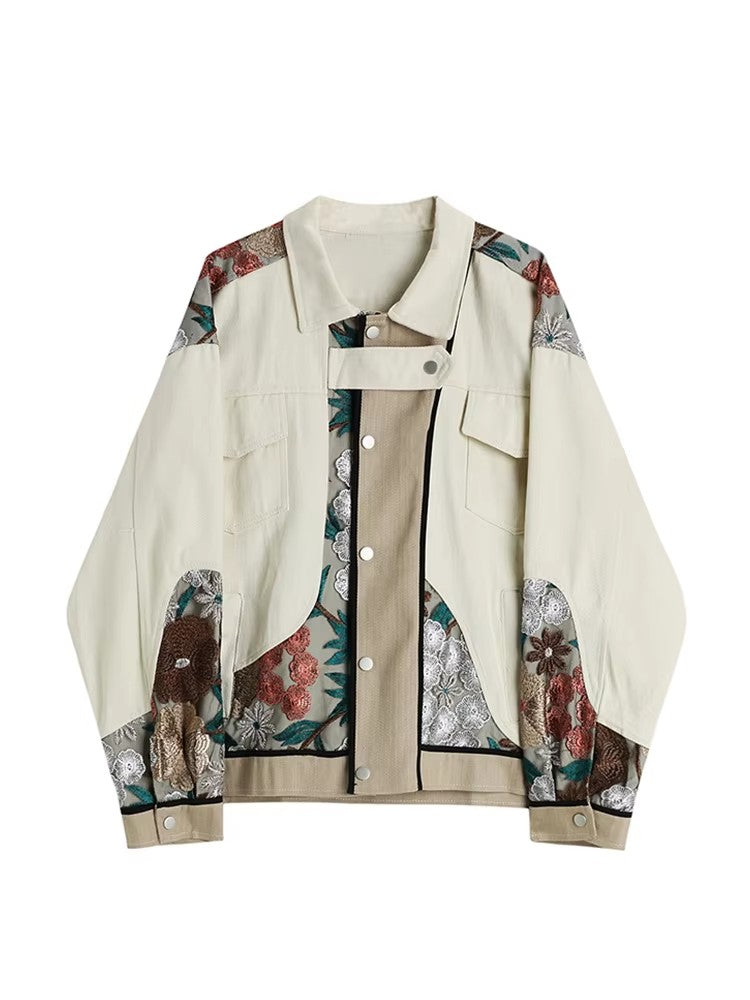 christmas outfit JazzHer Women Jean Jacket Lace Patchwork Trendy Oversized Embroidered Denim Coat 2025 Autumn Female Vintage Streetwear Casual Jacket Top