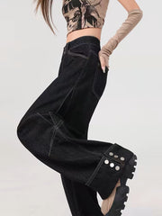 christmas outfit JazzHer Women's Black Gothic Baggy Y2k Jeans Harajuku Oversize Denim Trousers Vintage Japanese 2000s Style Emo Jean Pants Trashy Clothes