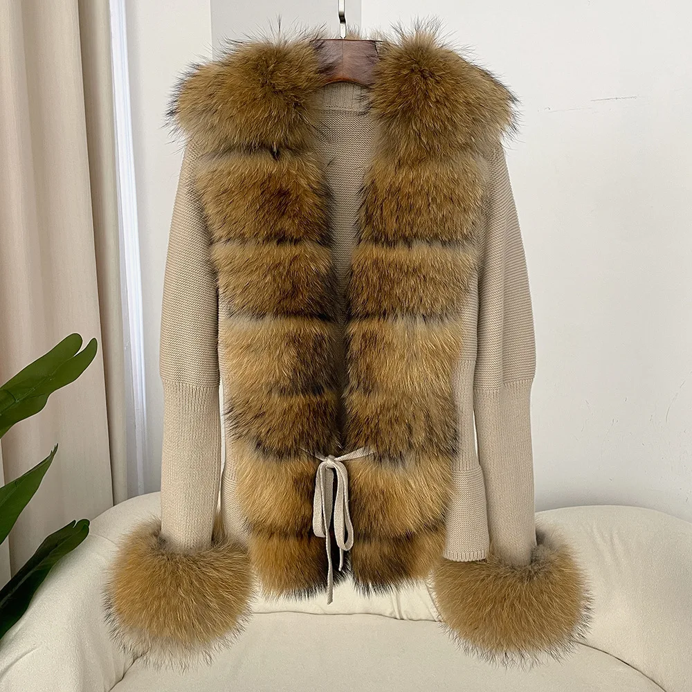 cold weather outfits JazzHer Autumn/winter New Arrival Detachable Real Fox Fur Placket Sleeve Opening Knitted Top Leather Jacket V-neck Pullover