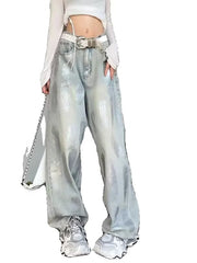 christmas outfit JazzHer Women's Grey Baggy Jeans Harajuku Oversize Denim Trousers Y2k Aesthetic Vintage Japanese 2000s Style Jean Pants Trashy Clothes