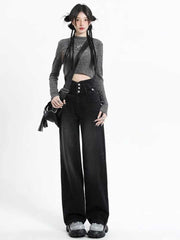 christmas outfit JazzHer Women's Black Gothic Y2k Jeans Harajuku Japanese 2000s Style Oversize Denim Trousers Vintage Baggy Jean Pants Emo Trashy Clothes