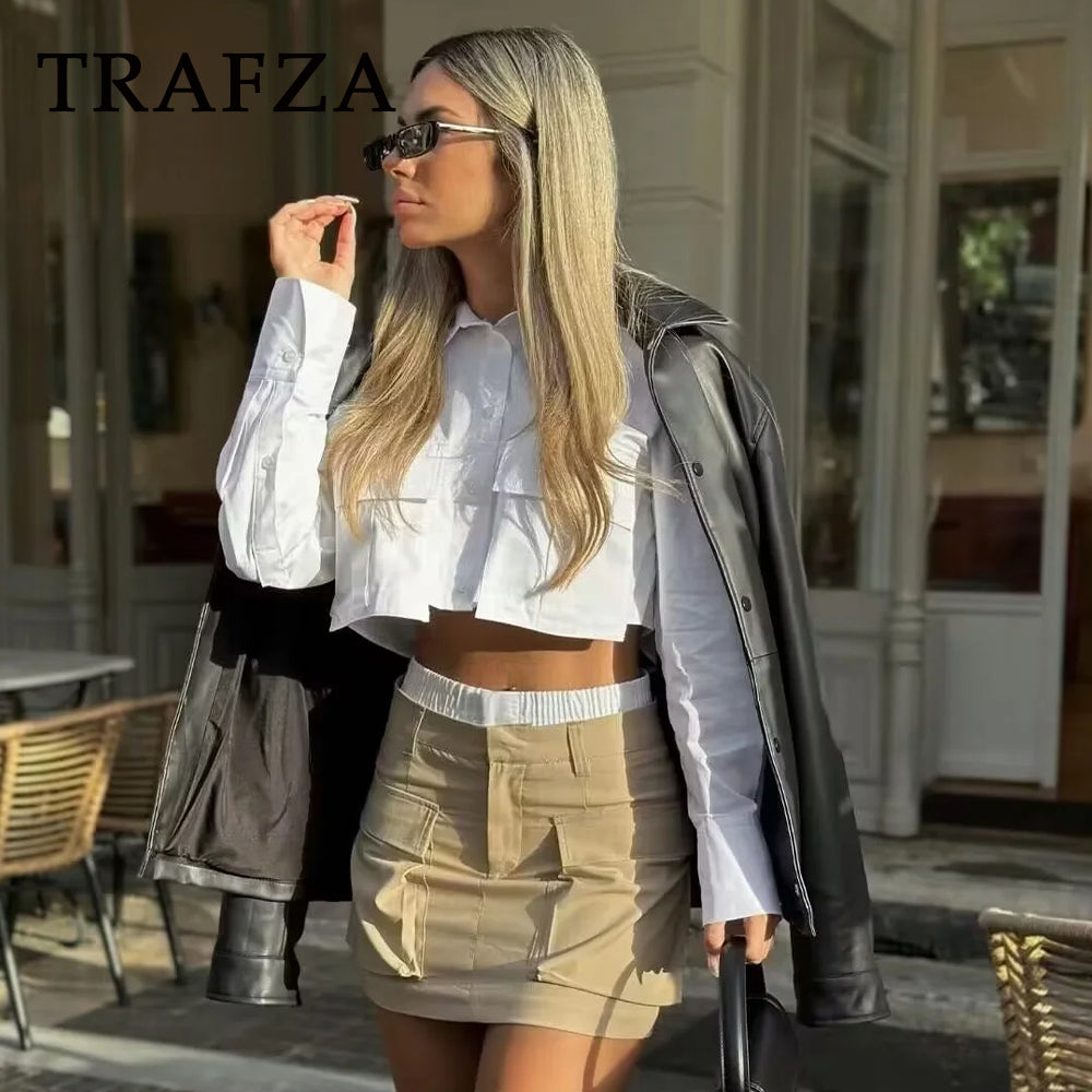 cold weather outfits JazzHer 2024 Spring Casual Women Short Shirts Fashion Streetwear Solid Pockets Turn Down Collar Single Breasted Chic Short Shirts