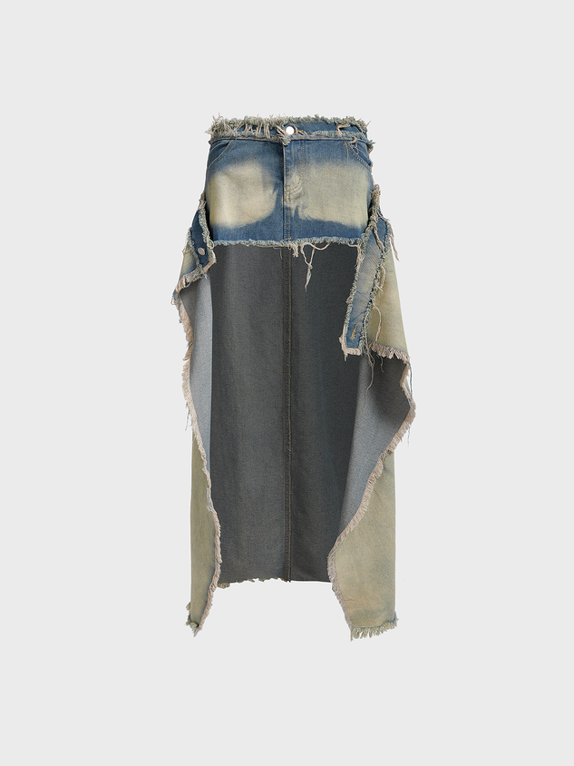 JazzHer 2024 New Denim Plain Maxi Skirt