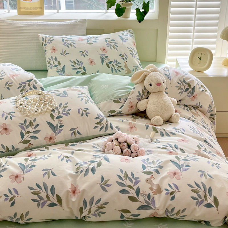 JazzHer Pink Floral Bedding Set Soft Ins Single Double Queen Size Duvet Cover Flat Sheet Pillowcase Girls Home Totel Bed Linens