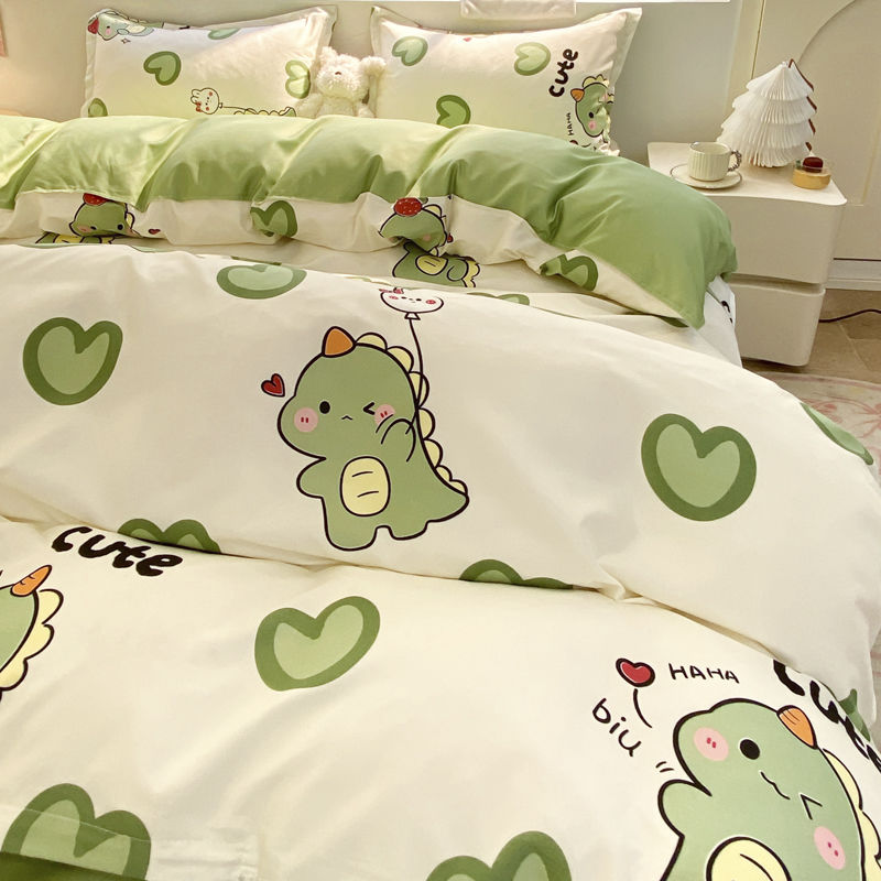 JazzHer Kawaii Bear Bedding Set No Filler Ins Single Queen Size Duvet Cover Flat Sheet Pillowcase Kids Adult Boys Home Hotel Bed Linens