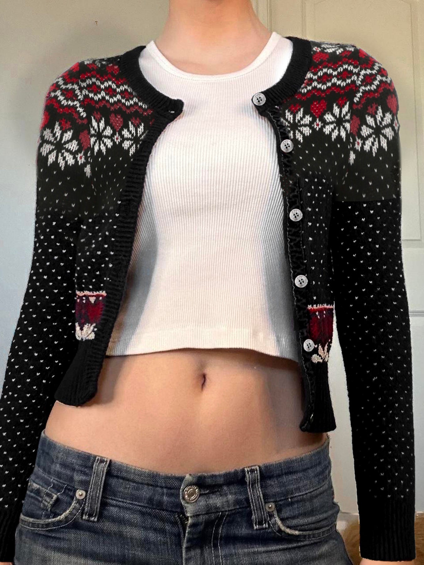 JazzHer Christams Gothic Sweater Women Streetwear Y2k E-girl Long Sleeve Knitted Crop Tops Emo Alternative Grunge Cardigan Femme