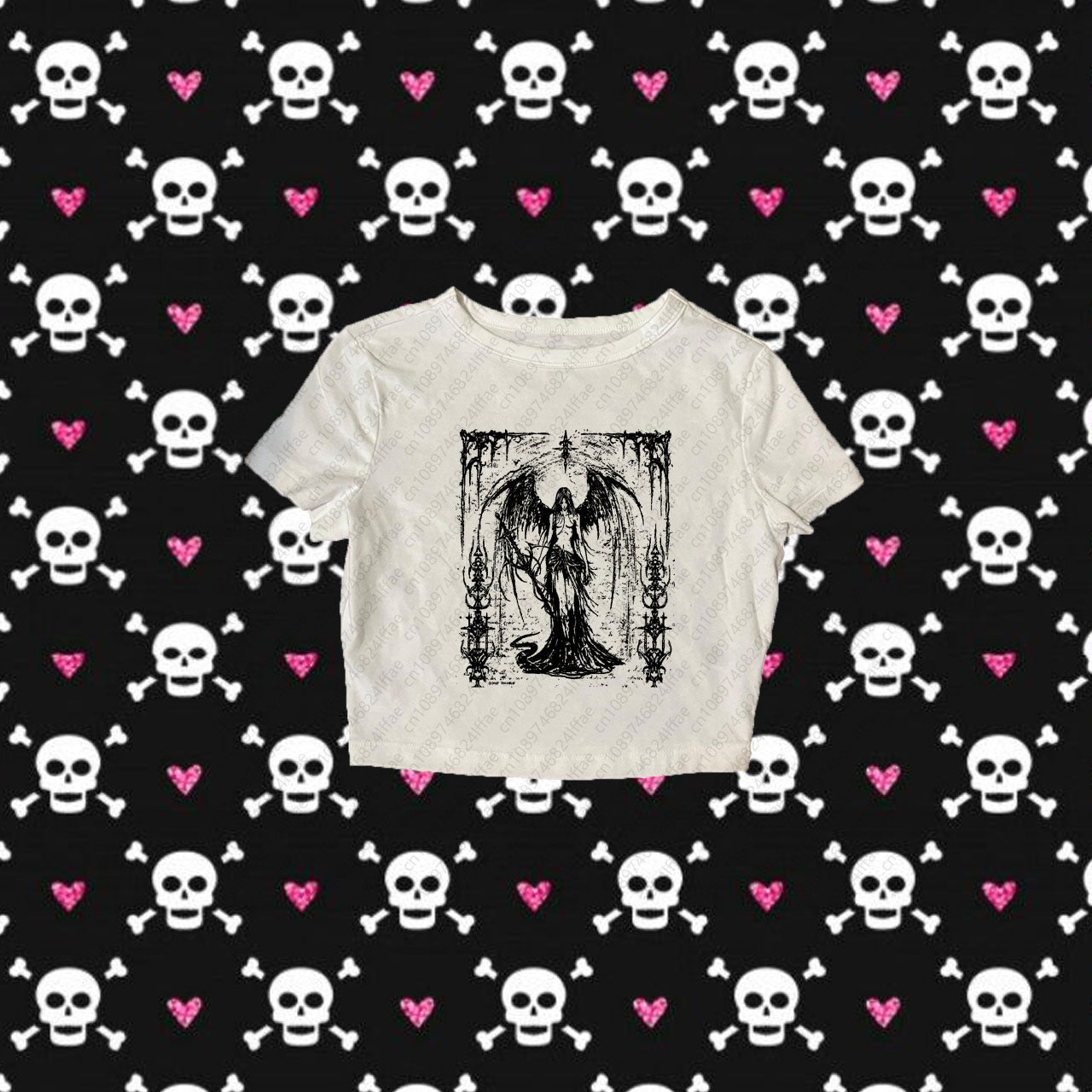 JazzHer Harajuku Aesthetic Y2k Crop Top Women Sexy gothic Print Graphics Baby Tee Goth Casual Short Sleeve Tshirt Punk Streetwear Slim