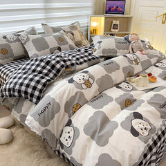 JazzHer Cute Cartoon Bedding Set Kids Single Double Size Boys Girls Duvet Cover Flat Sheet Pillowcases No Filler Home Textile