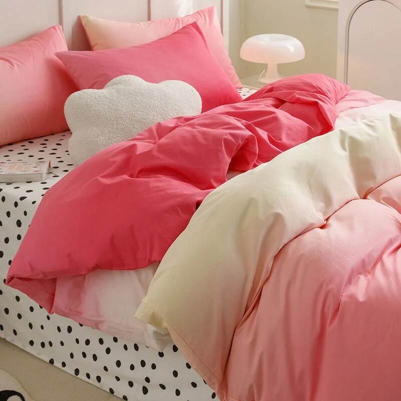 JazzHer Gradation Pink Color Bedding Set Flat Bed Sheet Duvet Cover Single Double Full Queen King Bedclothes Ins Pure Bedroom Linen