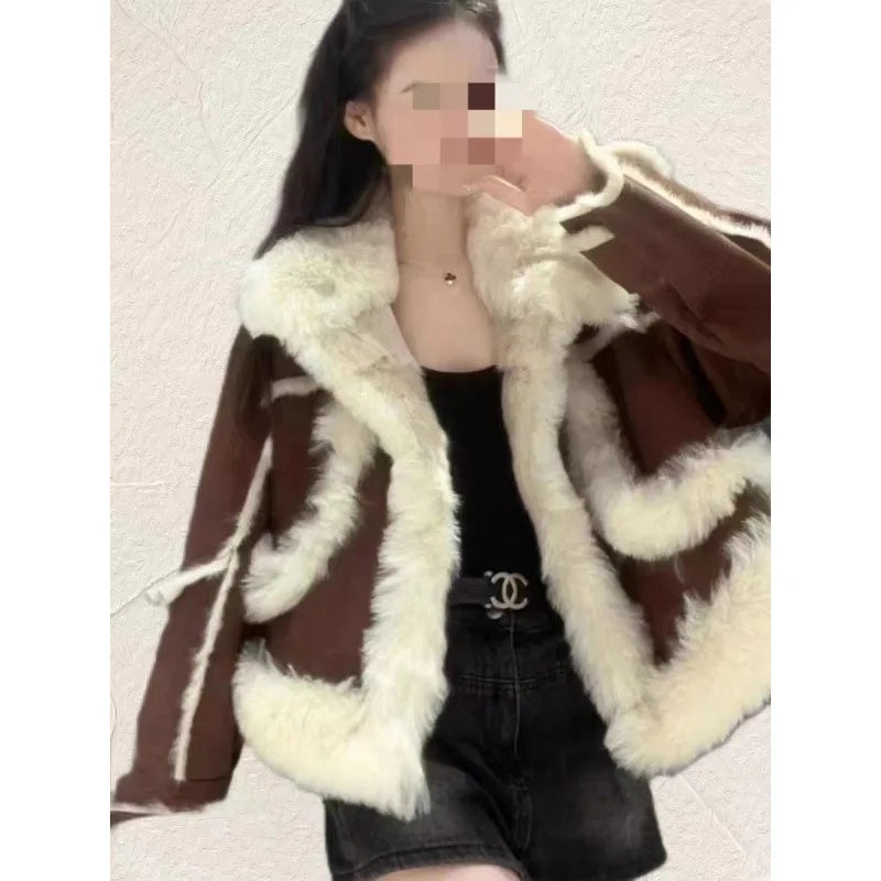 cold weather outfits JazzHer 2024 Winter New Women's Leather Jacket Lamb Wool Overcoat Integrated Fur Jacket Real Genuine Leather Explosion Style Coat