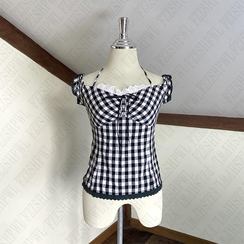 JazzHer Y2K Casual Plaid Pattern Women's Crop Tops vintage Streetwaer Hip Hop Punk Emo Girls Sweet Slim New sexy baby Crop Tops Harajuku