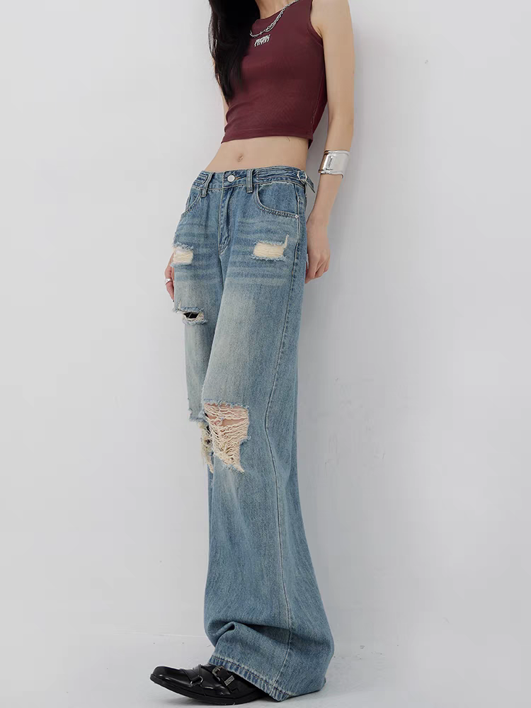 christmas outfit JazzHer Women Blue Y2k Ripped Jeans Harajuku Japanese 2000s Style Baggy Denim Trousers Aesthetic Vintage Jean Pants Trashy Clothes 2025