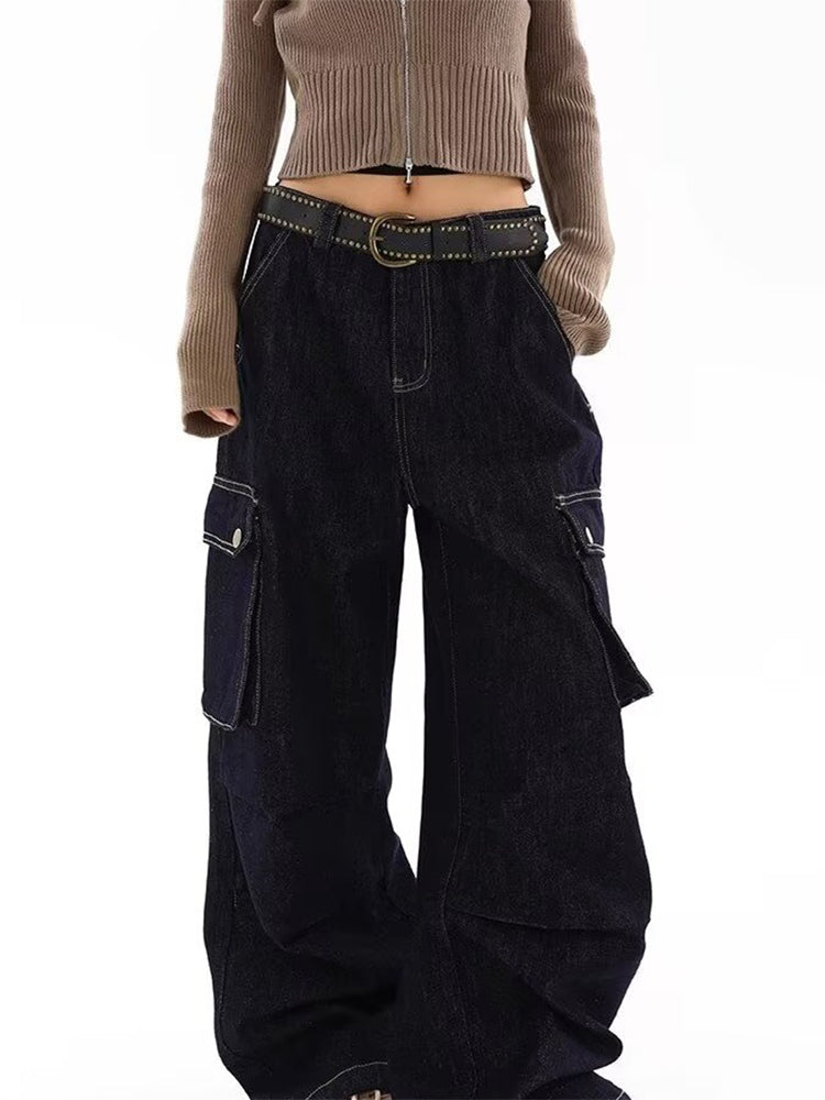 christmas outfit JazzHer Women's Dark Blue Y2k Baggy Cargo Jeans Harajuku Japanese 2000s Style Oversize Denim Trousers Vintage Jean Pants Trashy Clothes