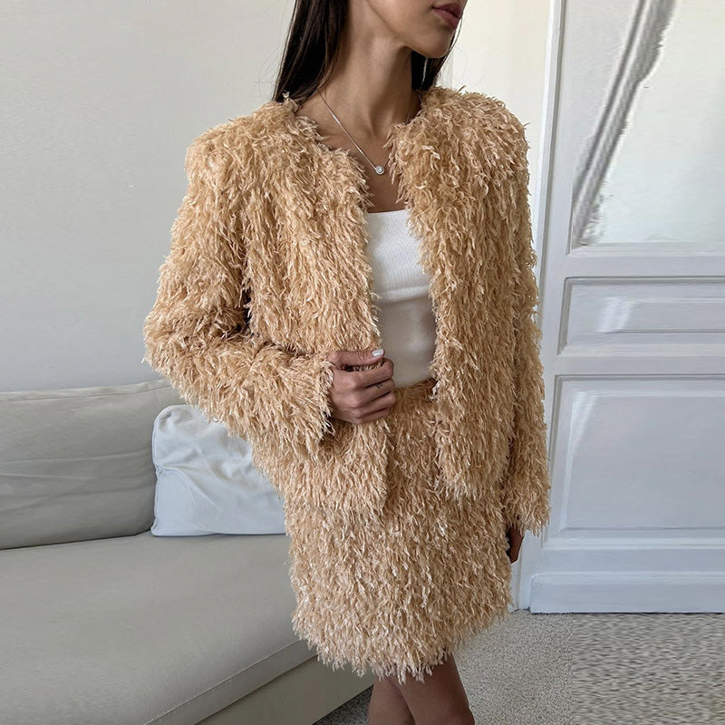 JazzHer Elegant Tassels Cardigan Mini Skirt Set O-neck Long Sleeve Coat Sexy Short Skirts 2024 Autumn Lady Fashion Knit 2 Piece Sets New