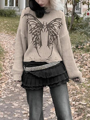 thanksgiving outfit JazzHer Women Knit Sweater Long Sleeve Crew Neck Butterfly Pullover Warm Sweater for Fall Winter