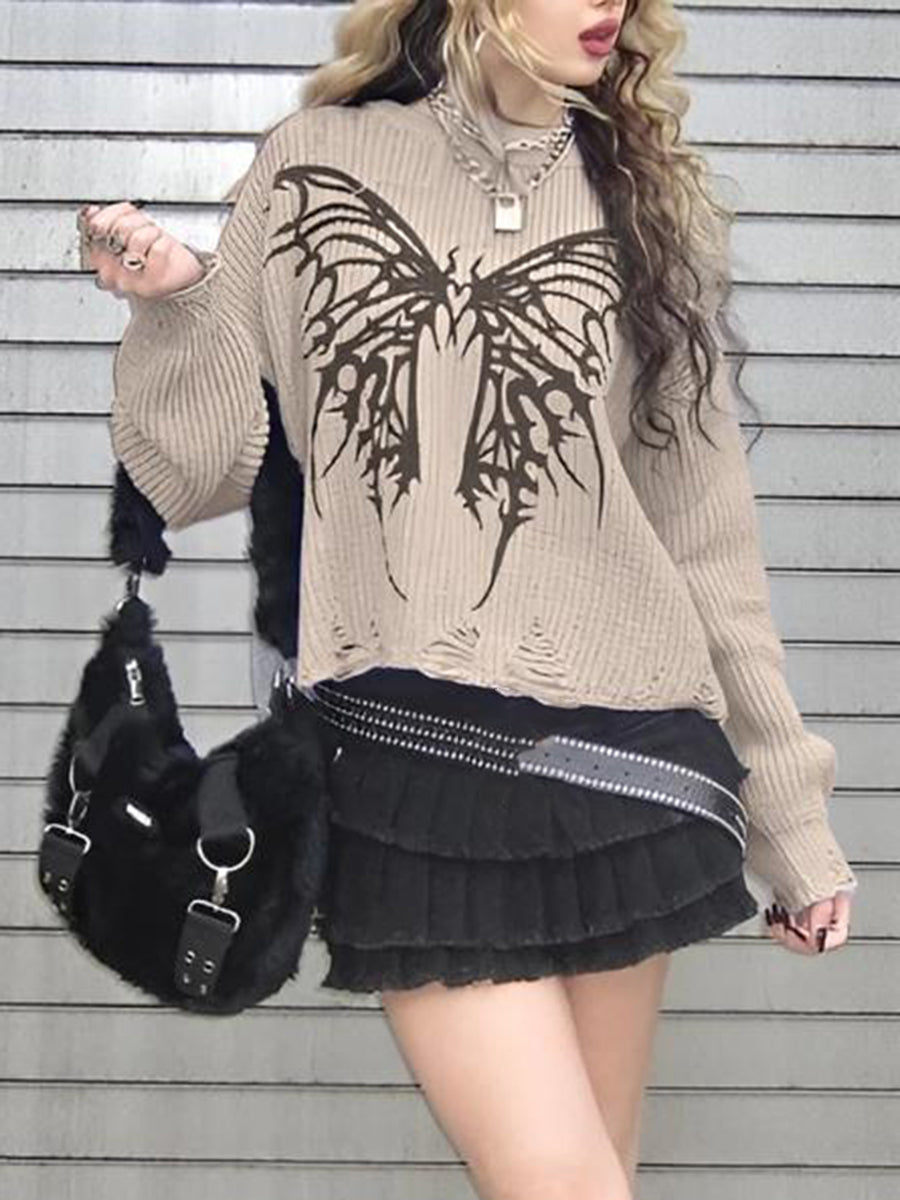 thanksgiving outfit JazzHer Women Knit Sweater Long Sleeve Crew Neck Butterfly Pullover Warm Sweater for Fall Winter