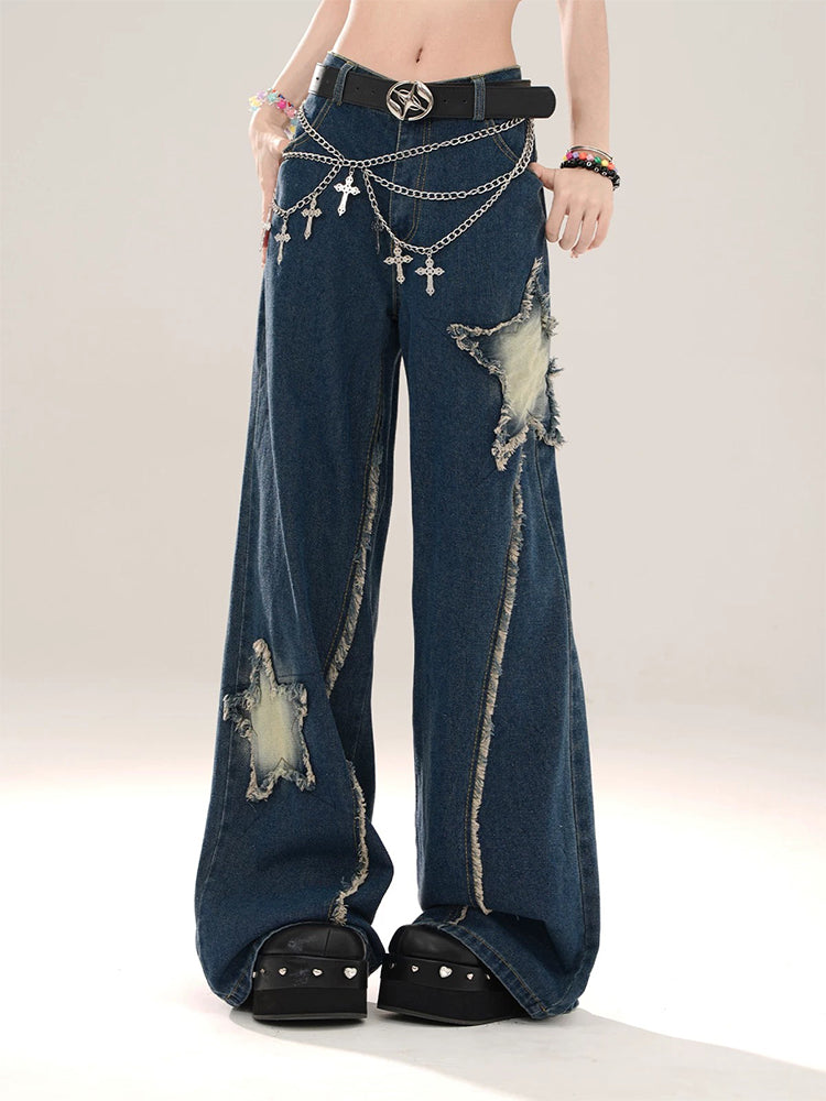 christmas outfit JazzHer Women's Blue Baggy Star Jeans Harajuku Aesthetic Denim Trousers Y2k Vintage Japanese 2000s Style Jean Pants Trashy Clothes 2025