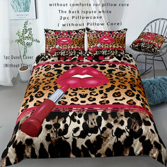 JazzHer 3pcs Animal Pattern Duvet Cover Set Wild Romantic Leopard Tiger Pattern Print Bedding Set, Soft Comfortable Duvet Cover