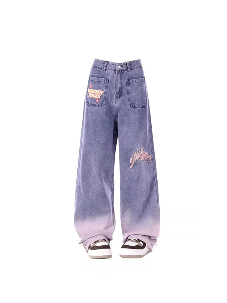 christmas outfit JazzHer Women's Purple Jeans 90s Aesthetic Baggy High Waist Denim Trousers 2000s Korean Y2k Vintage Wide Leg Cowboy Pants Clothes 2025