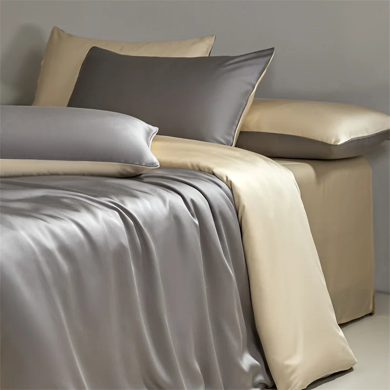 JazzHer Four piece set of natural silk solid color bedding, ice silk smooth nude sleeping bedding