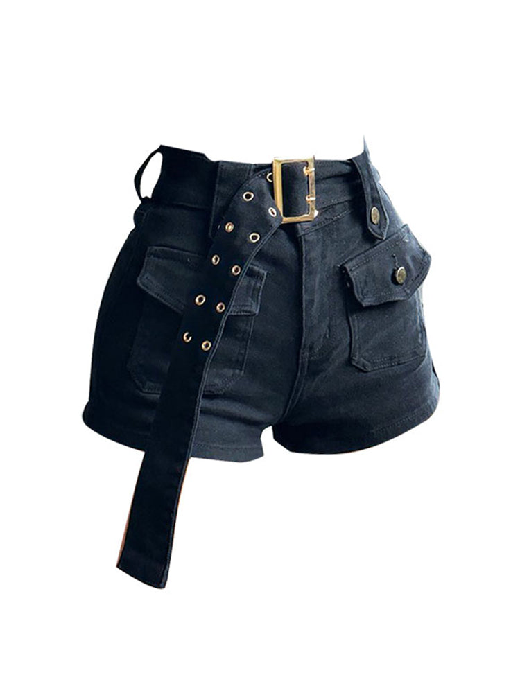 christmas outfit JazzHer Vintage Women's Denim Shorts Hight Waisted Y2k Casual Jeans Cargo Pants Gothic Black Hot Short Jeans With Belt 2025 Summer New