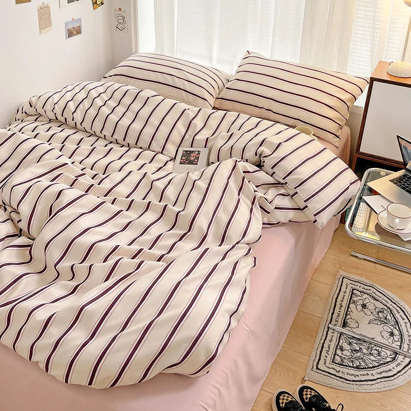 JazzHer Nordic Sling Bed 150 Bedding Sets Stripes Duvet Cover Set Quilt Cover Bed Sheet Quilt Sets Queen Size  Comforter Sets