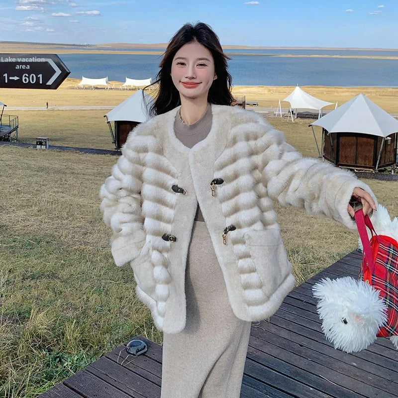 cold weather outfits JazzHer 2024 Autumn/Winter New Elegant Cropped Women's Jacket Faux Mink Fur Environmentally Friendly Leather Overcoat Trendy