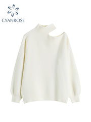 christmas outfit JazzHer Turtleneck Split Pullover Sweater And Knitwear Elegant Loose Sexy Design Long Sleeve 2025 Spring Street Korean Knitted Solid Top