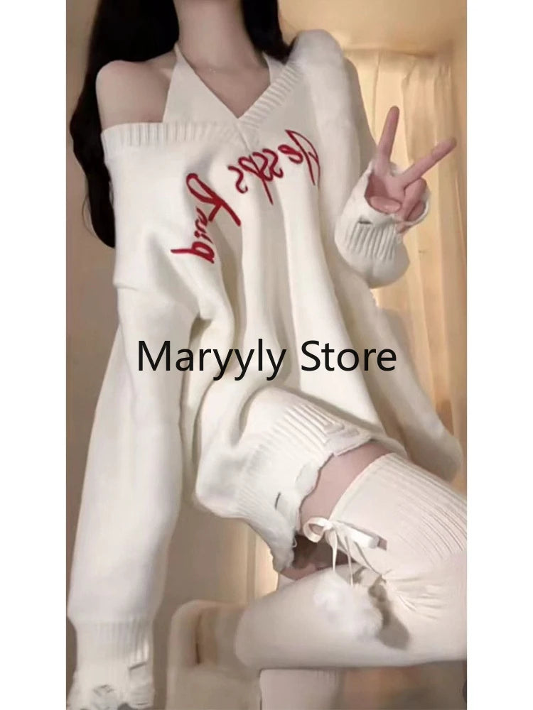 JazzHer 2025 Autumn Elegant Knitted Sweater Dress Women Casual Long Sleeve Y2k Korean Style Outwear 2 Piece Dress Set Party Pullover