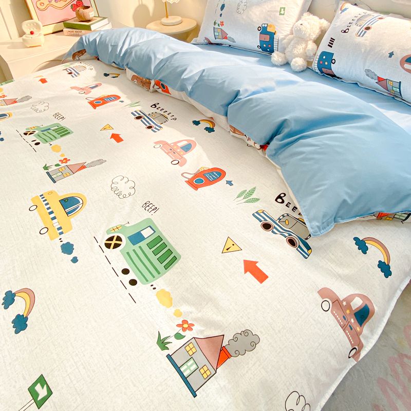 JazzHer Cute Kids Bedding Set Rabbit Dinosaur No Filler Single Queen Size Duvet Cover Flat Sheet Pillowcase Girls Boys Comforter Duvet