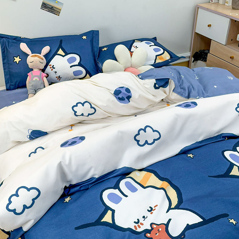 JazzHer Cute Cartoon Bedding Set Kids Adult Favorite Duvet Cover Pillowcase Bed Sheet Single Full Size Queen Girls Boys Bed Linens