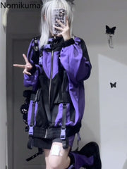 JazzHer Streetwear Jackets Women Japanese Harajuku Y2k Tops Contrast Color Zipper Outwear Casual Fashion Oversized Coats 2025 Ropa Mujer