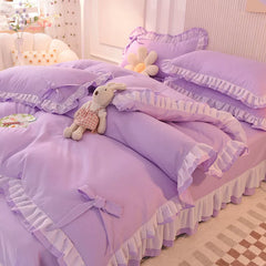 JazzHer Green Bedding Sets Kawaii Seersucker Bed Sheet Pillowcase Fashion Girl Princess Duvet Cover 4 Pieces Cute Home Decoration