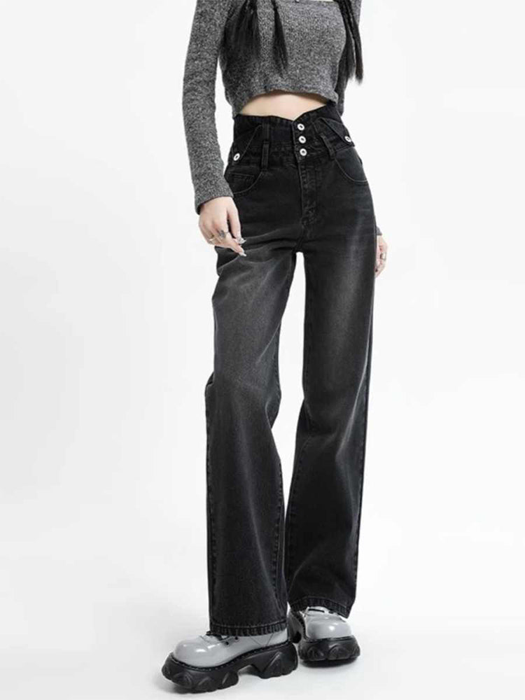 christmas outfit JazzHer Women's Black Gothic Y2k Jeans Harajuku Japanese 2000s Style Oversize Denim Trousers Vintage Baggy Jean Pants Emo Trashy Clothes