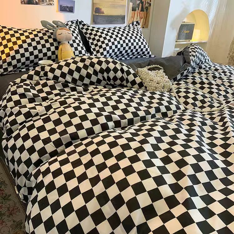 JazzHer Simple Bedding Set Plaid Sold Color Single Queen Size Duvet Cover No Filling Boys Girls Flat Sheet Pillowcase Kit