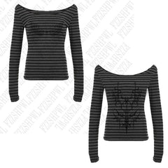 JazzHer Y2K Stripes Long Sleeve Clothing Women's Skinny Elegant tops Harajuku Classic Punk Pattern Pullover Popular Casual Female Shirt