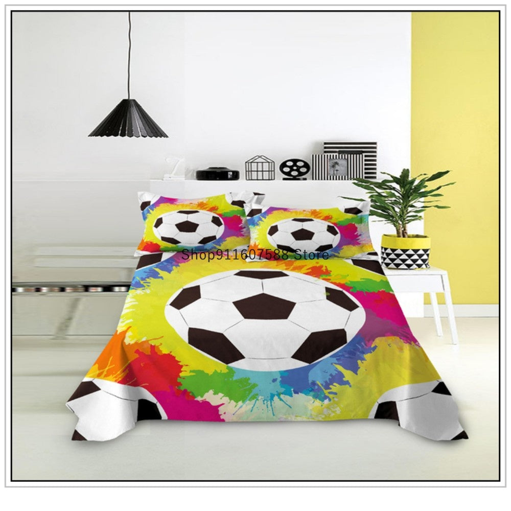 JazzHer Kids Football Bed Sheet Set Sport Game Soccer Printing Bedding ForBoys Soft Polyester Bed Flat Sheet With Pillowcase