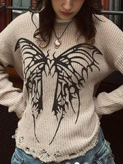 thanksgiving outfit JazzHer Women Knit Sweater Long Sleeve Crew Neck Butterfly Pullover Warm Sweater for Fall Winter