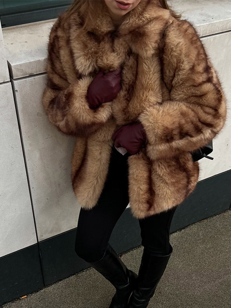 JazzHer Fashion Winter Warm Women's Faux Fur Fluffy Jackets Luxury Lapel Collar Long Sleeve Furry Thick Coat 2025 Chic Female Streetwear