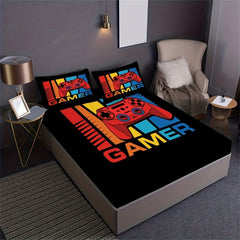 JazzHer Games Print Fitted Sheet Set Soft Home Textile Comfortable Breathable Gamepad Bedding Set for Bedroom Guest Room