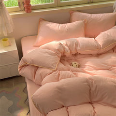 JazzHer Ins Style Pink Solid Color Bedding Sheet Nordic Duvet Cover Set Hot Sale Home Luxury Bedding Set Bed Sheet Comfortable Bedspread