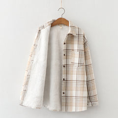 JazzHer Warm Woolen Coat With Thick Plaid Shirt