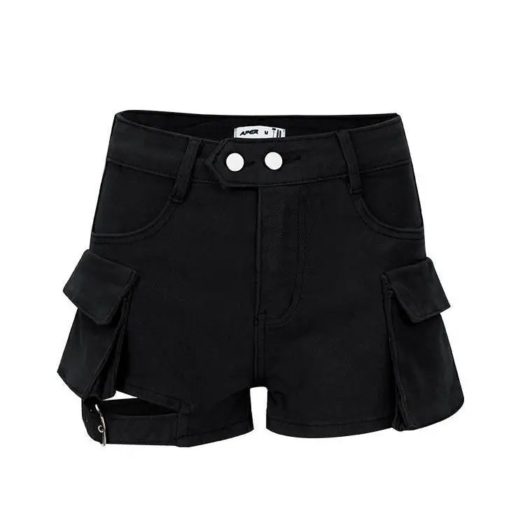 JazzHer Pure Color Y2k Sweet Skirt Women Casual Sexy High Waisted Pockets Jeans Shorts 2025 Summer Korean Fashion Denim Skirt Chic New