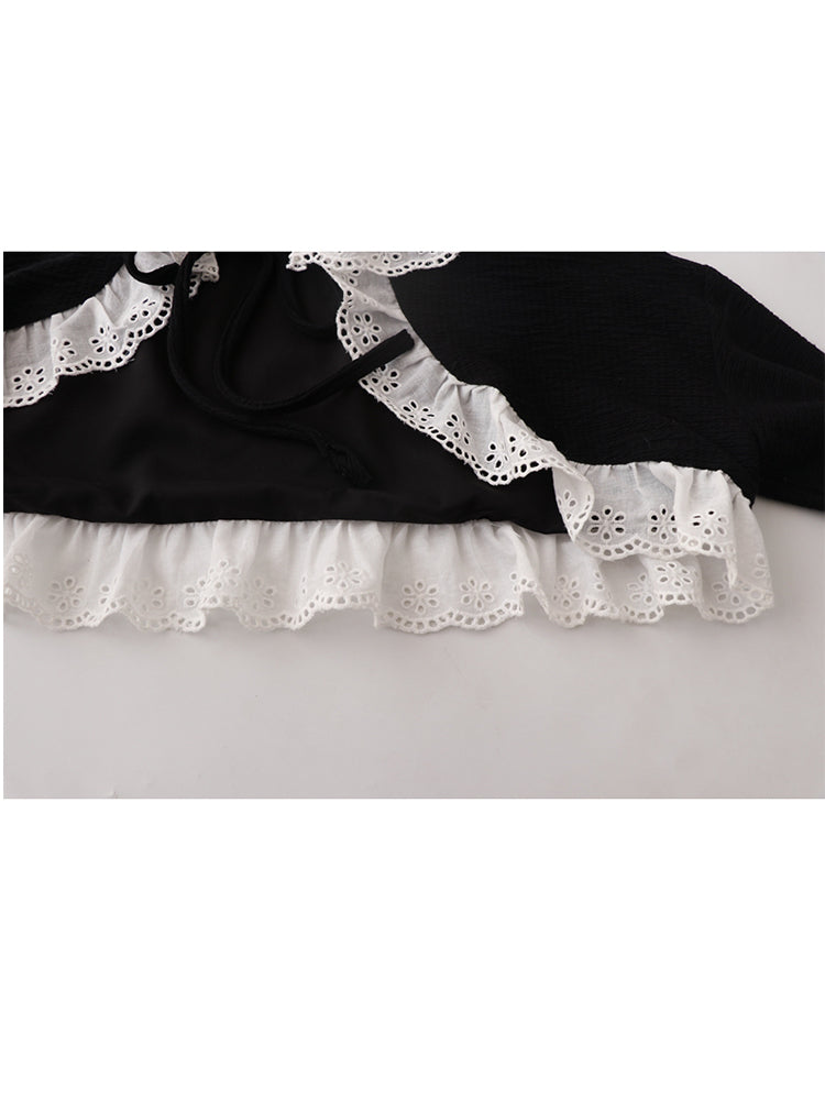 christmas outfit JazzHer Women's Shirts and Blouses Gothic Black Korean Style Harajuku Fashion Vintage Lace Patchwork Shir Cropt Top Clothes Summer 2025