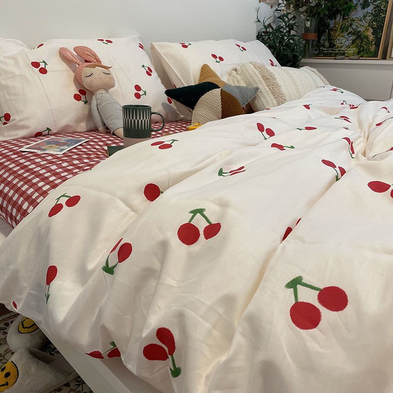 JazzHer Pink Floral Bedding Set Soft Ins Single Double Queen Size Duvet Cover Flat Sheet Pillowcase Girls Home Totel Bed Linens