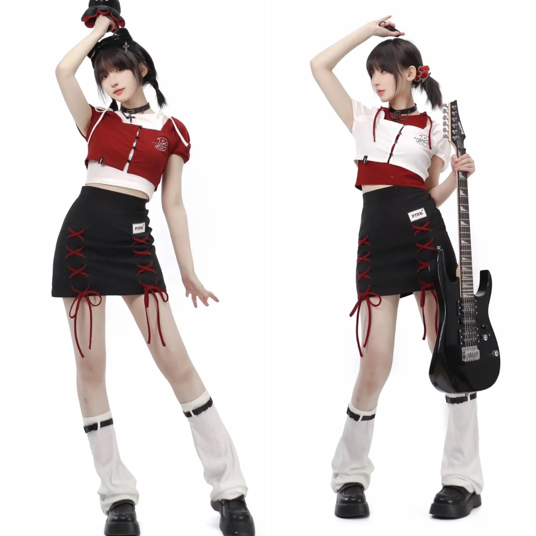 Jazzher Band Girl Short Top &Amp; Braided Short Skirt