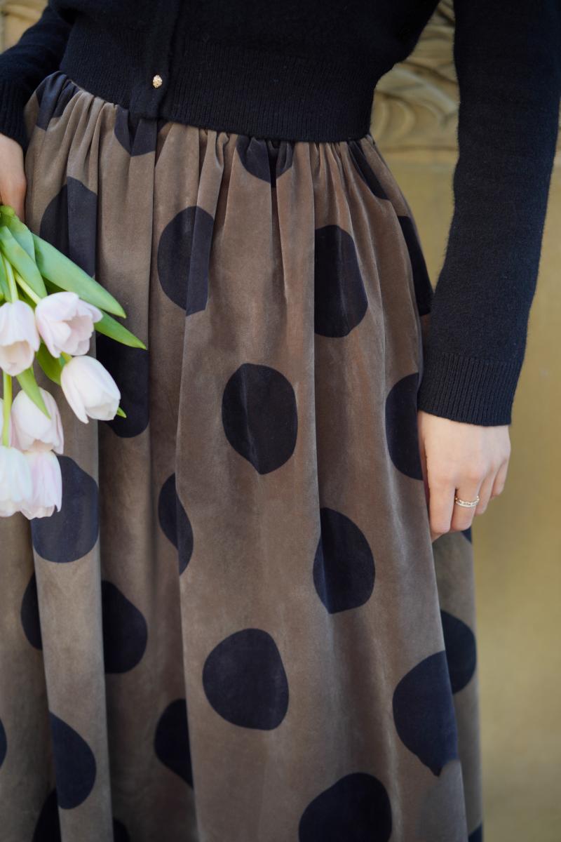 Jazzher Birch Brown Polka Dot Velvet Umbrella Skirt