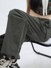 christmas outfit JazzHer Women's Grey Baggy Pants Vintage Y2k Parachute Pants Harajuku Aesthetic Japanese 2000s Style High Waist Trousers 2000s Clothes