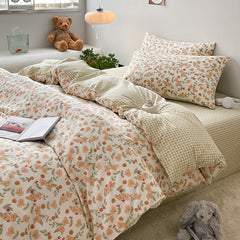 JazzHer Cotton Bedding Set Floral Rabbit Ins No Filler Duvet Cover Flat Sheet Pillowcase Full King Size Soft BedSpread Home Textile